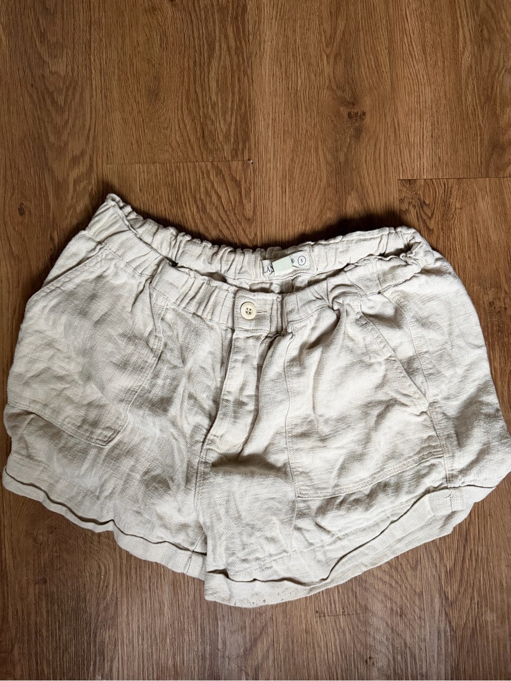 Natural Cream High-Waist Linen-Blend Shorts
